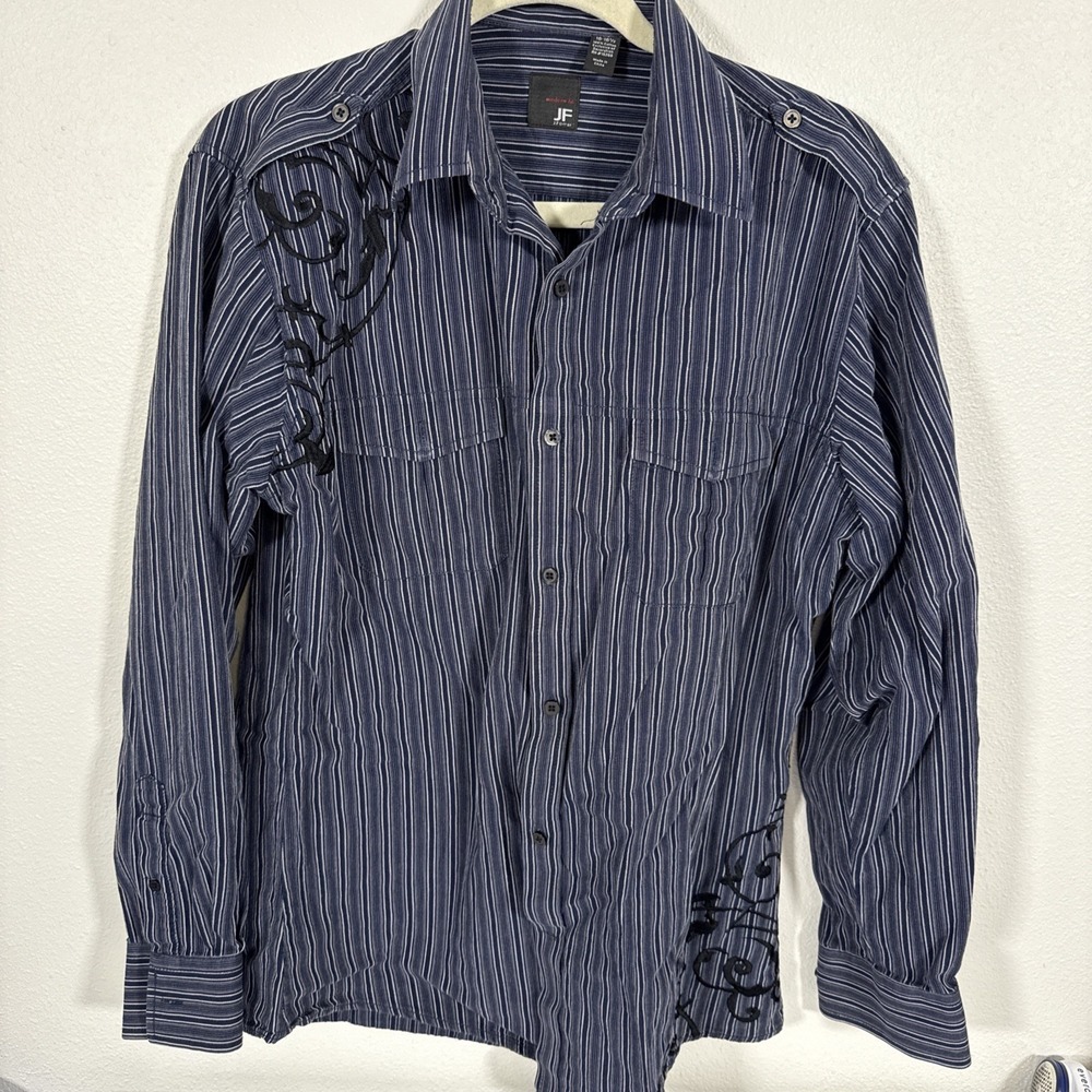 J. Ferrar Shirt Men 16-16 1/2 Blue Button Up Collared L/S Cotton Modern Fit‎ G1